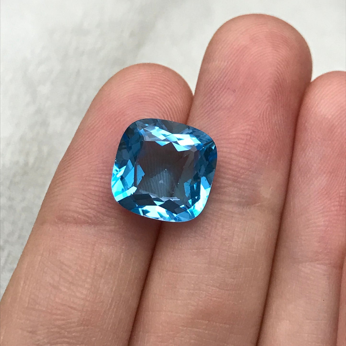 12mm Square Cushion cut Blue Topaz, 8.45 Carat Loose Faceted December Birthstone, Recycled Gems