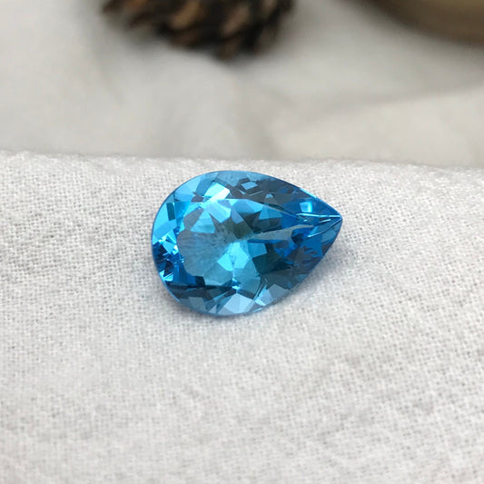 16x12mm Blue Topaz Pear Cut, 9.68 carat Loose Faceted Gem, Natural Topaz, US Seller