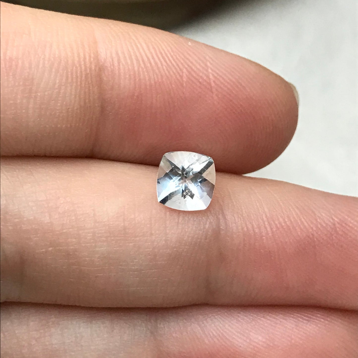 6mm Light Blue Aquamarine 0.97 carat Checker Square Cushion Cut, Faceted Loose Gemstone