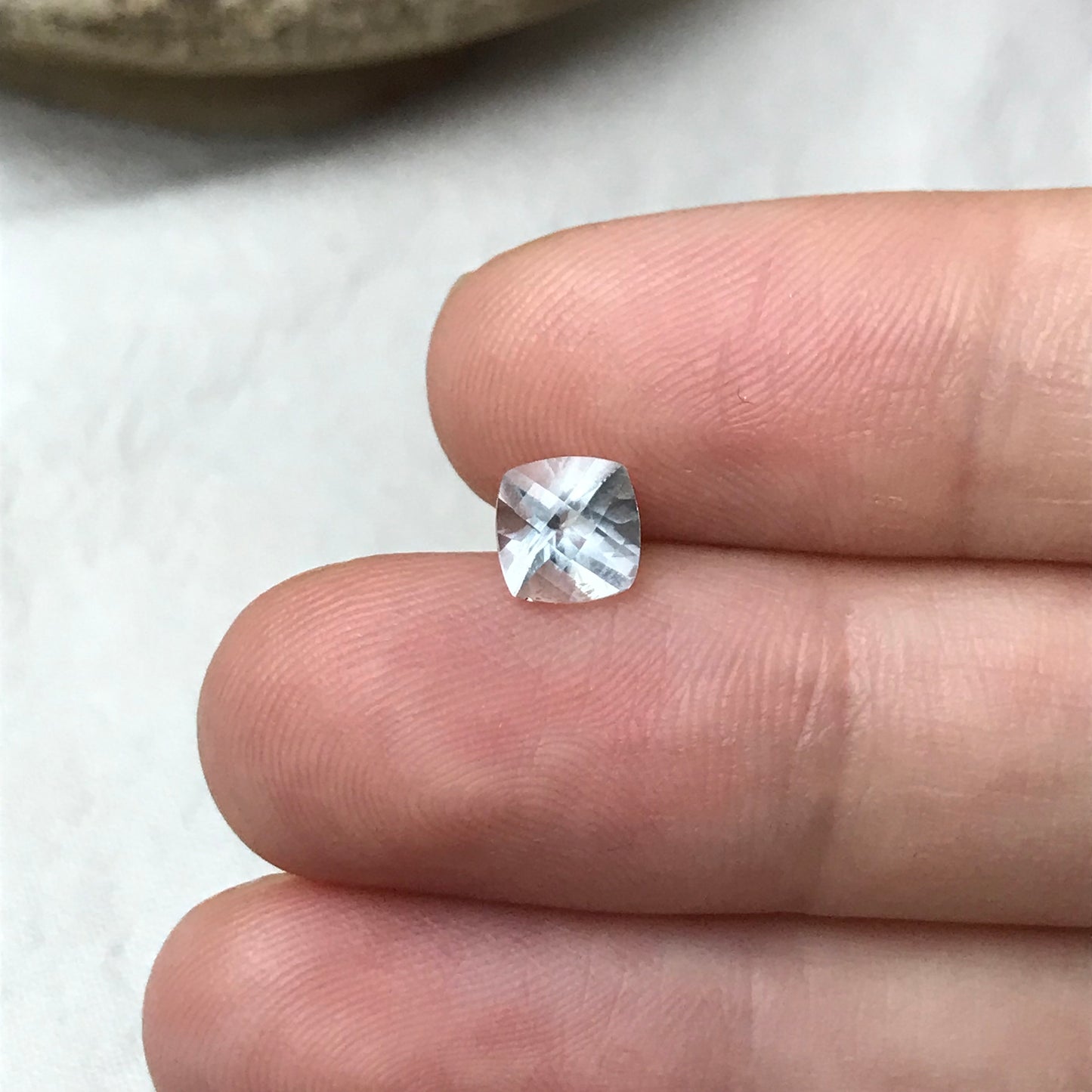 6mm Light Blue Aquamarine 0.97 carat Checker Square Cushion Cut, Faceted Loose Gemstone