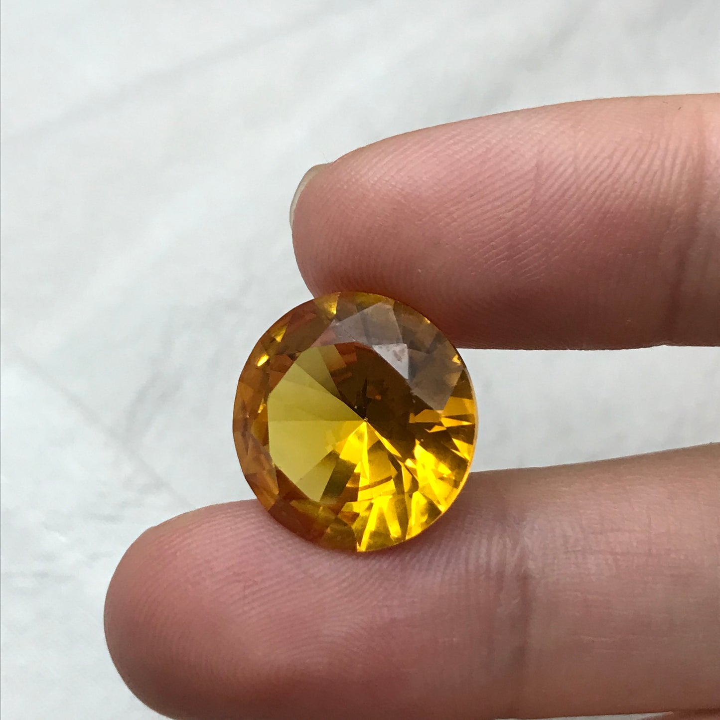 16mm Orangey Yellow Synthetic Sapphire 16.56 carat Round Cut, Faceted Loose Gemstone For Jewelry Setting,  Lab Created Gem