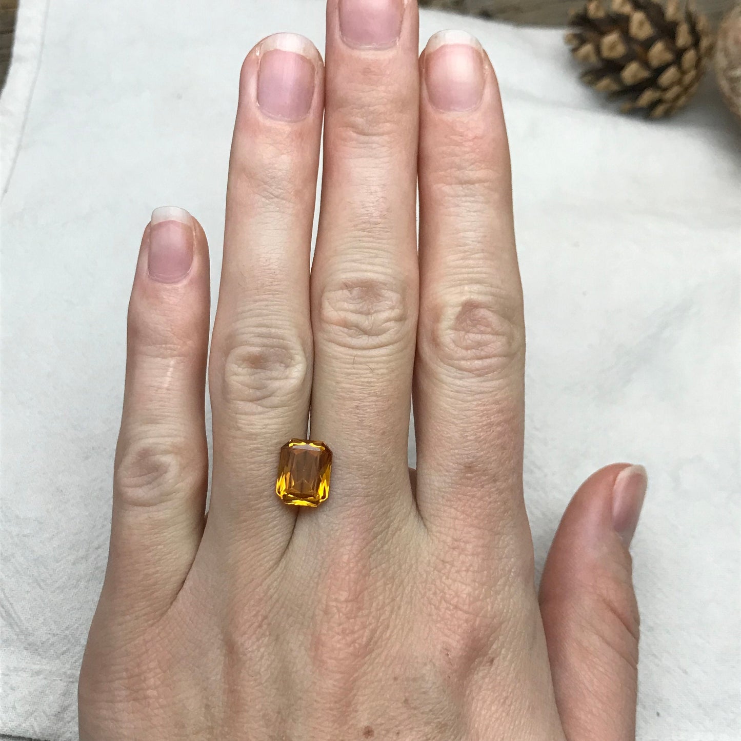 10x8mm Orangey Yellow Lab Sapphire 4 Carat Rectangle Cut, Faceted Loose Synthetic Corundum