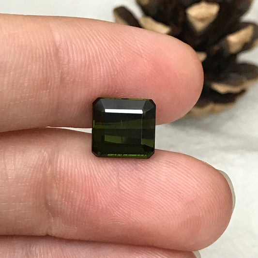 Natural Dark Green Tourmaline 4.38 carat, 8.5x8mm Octagon Cut, Faceted Loose Gemstone