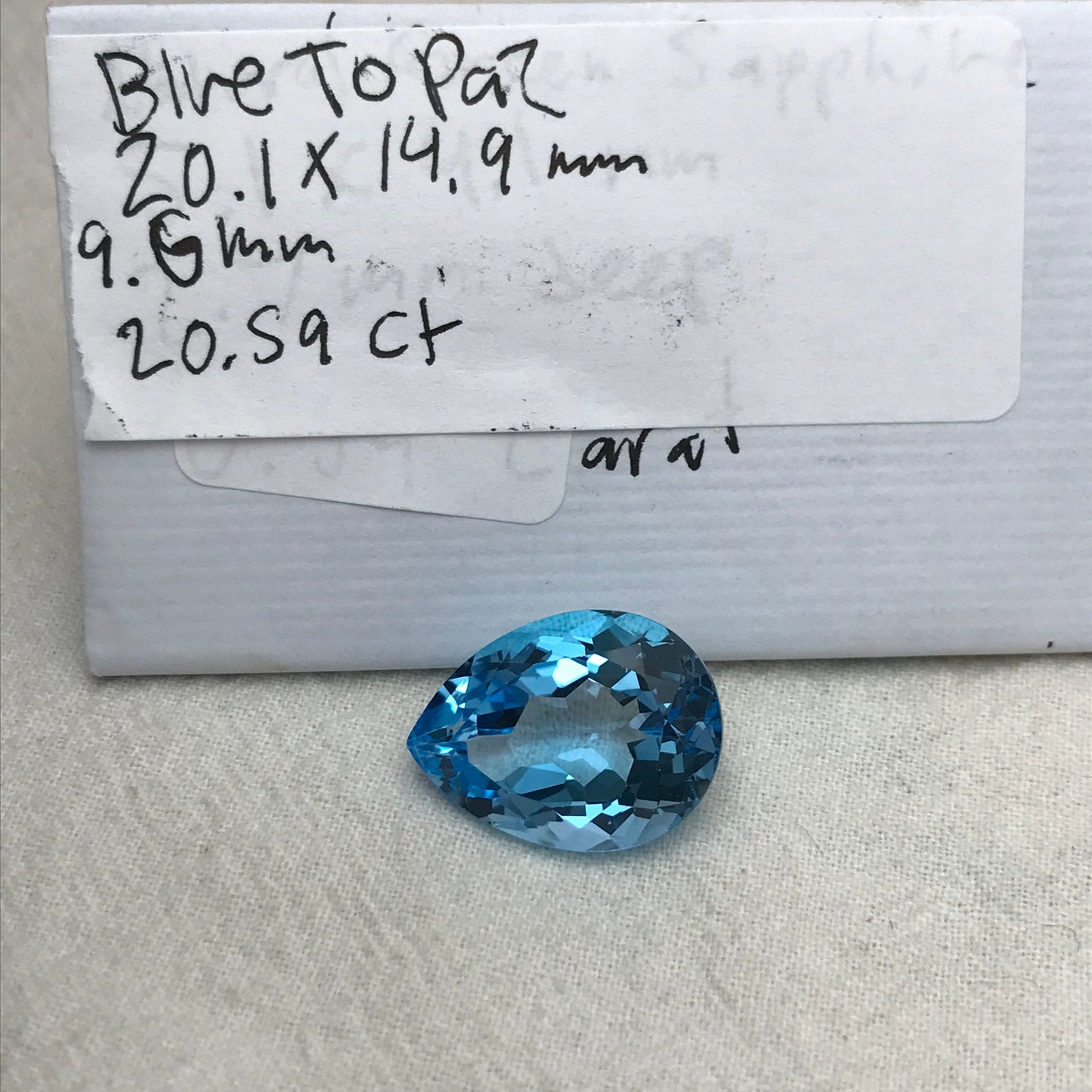20x15mm Blue Topaz Pear Cut, 20.59 carat Loose Faceted Gem, Natural Topaz, US Seller