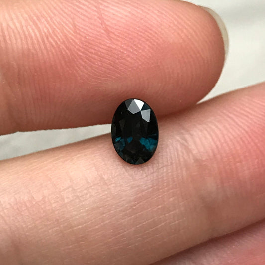 7x5mm Natural Deep Blue Sapphire 1.23 Carat, Oval Heated Greenish Blue Faceted Loose Gemstone