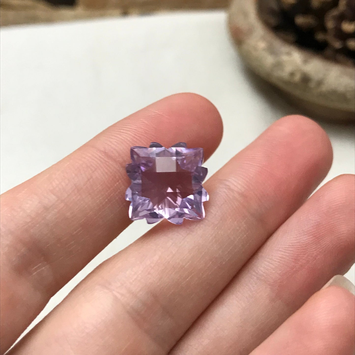 Fancy Cut Lavender Quartz/Amethyst, 9 Carat, 13.5mm, Snowflake Cushion cut, February Birthstone