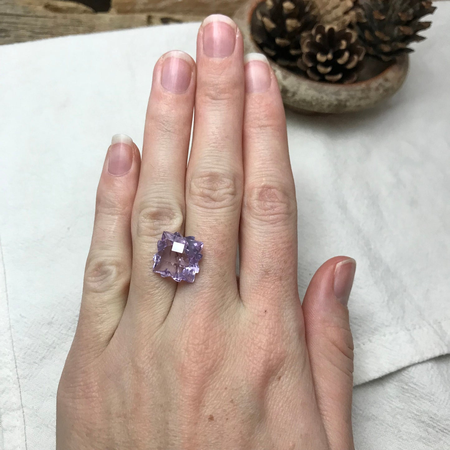 Fancy Cut Lavender Quartz/Amethyst, 9 Carat, 13.5mm, Snowflake Cushion cut, February Birthstone