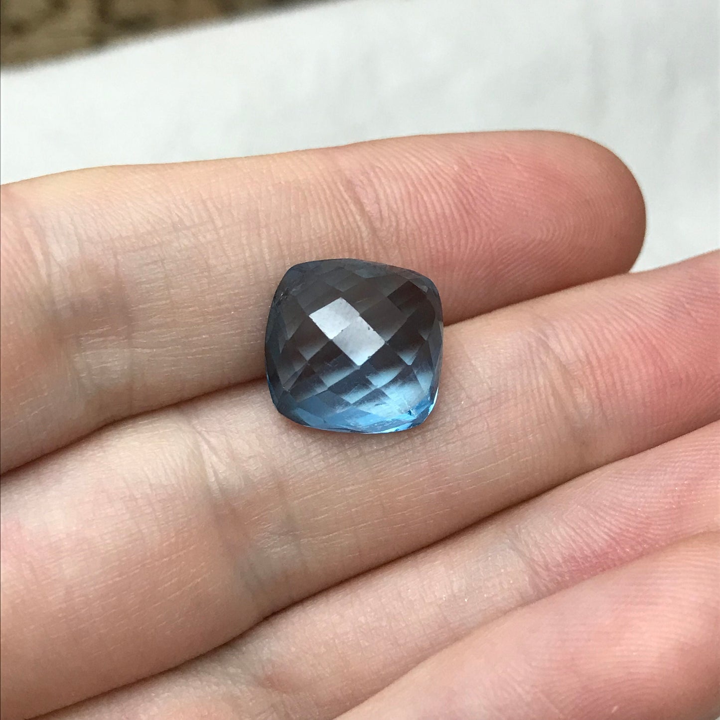 12mm Blue Topaz Square Cushion Cut 10.29 Carat Loose Gem Faceted Sky-Blue Topaz, December Birthstone, Recycled Gems Gems
