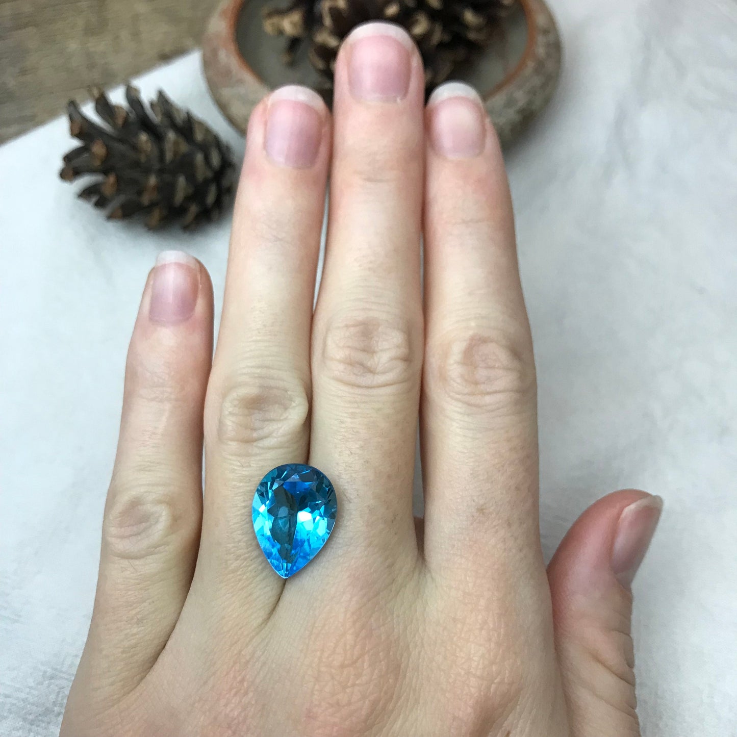 16x12mm Blue Topaz Pear Cut, 9.68 carat Loose Faceted Gem, Natural Topaz, US Seller