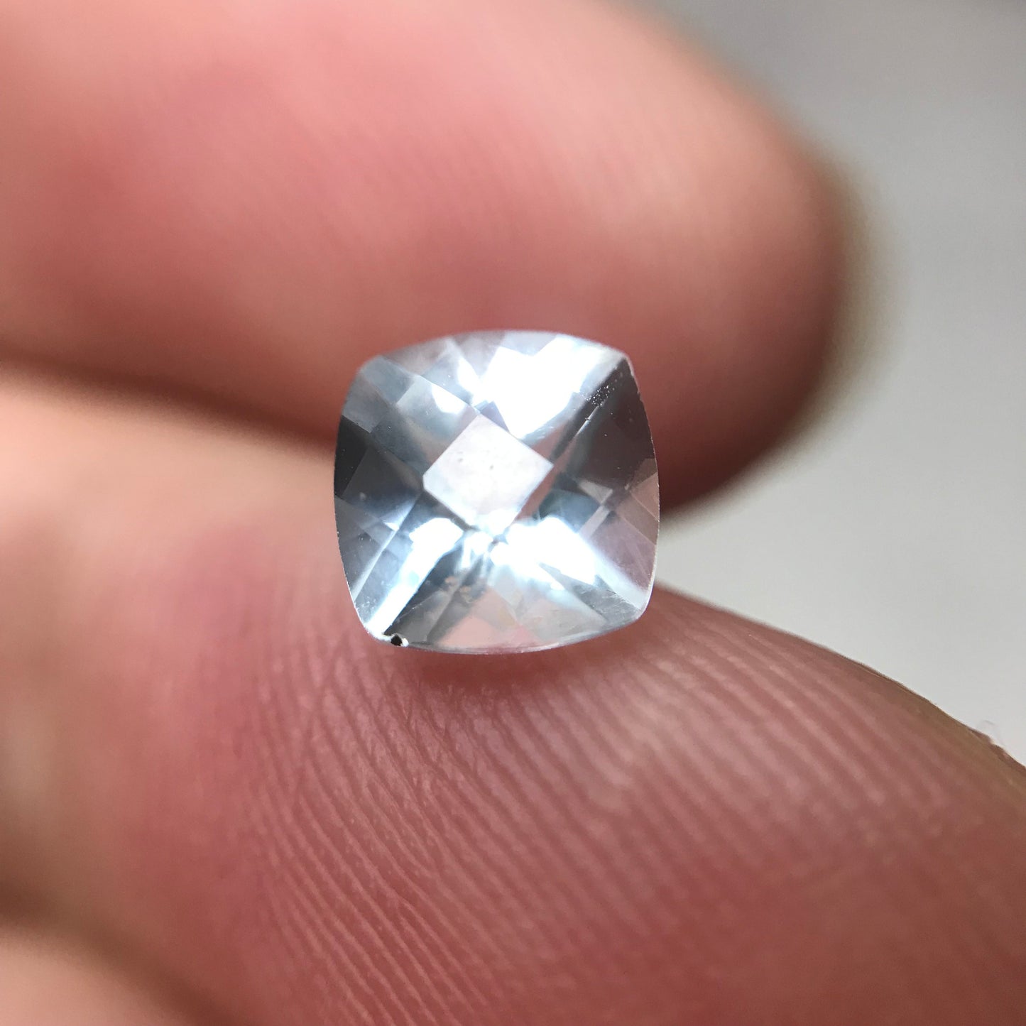 6mm Light Blue Aquamarine 0.97 carat Checker Square Cushion Cut, Faceted Loose Gemstone