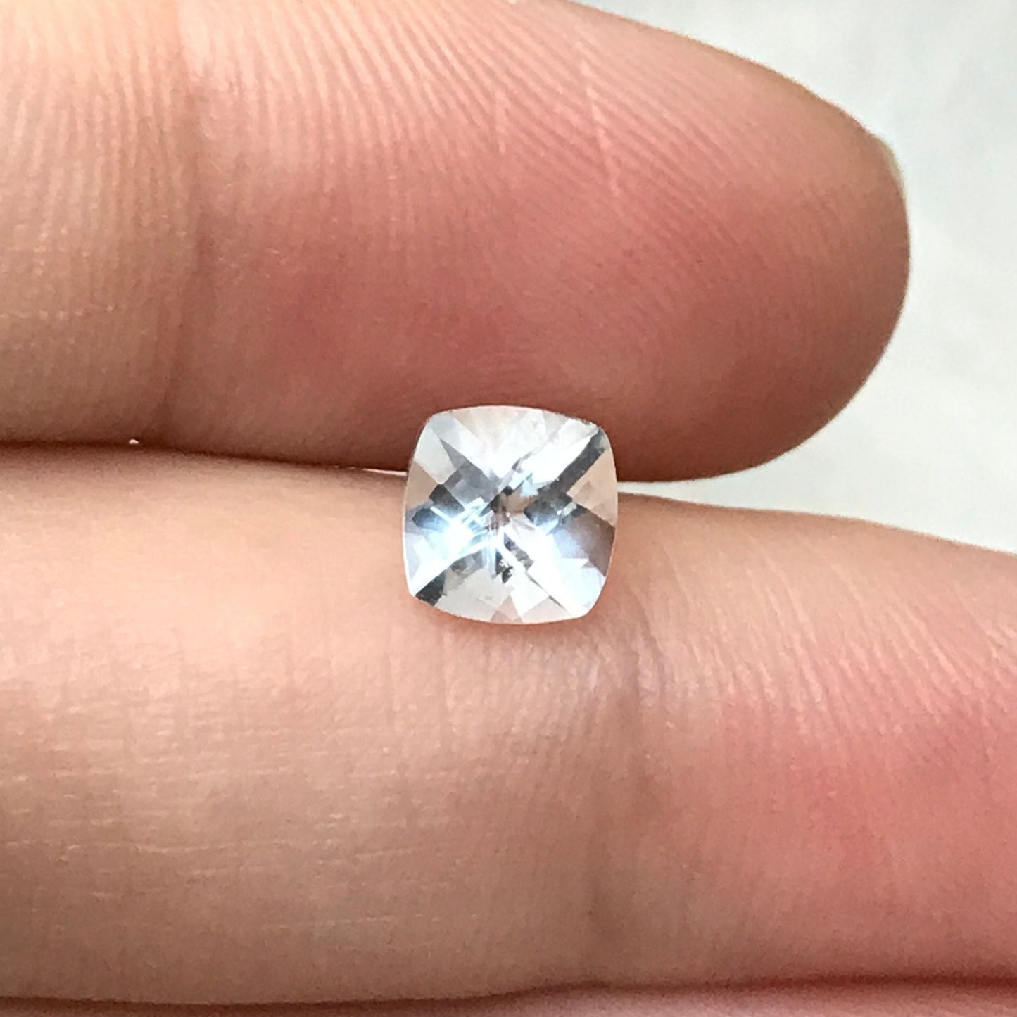 6mm Light Blue Aquamarine 0.97 carat Checker Square Cushion Cut, Faceted Loose Gemstone