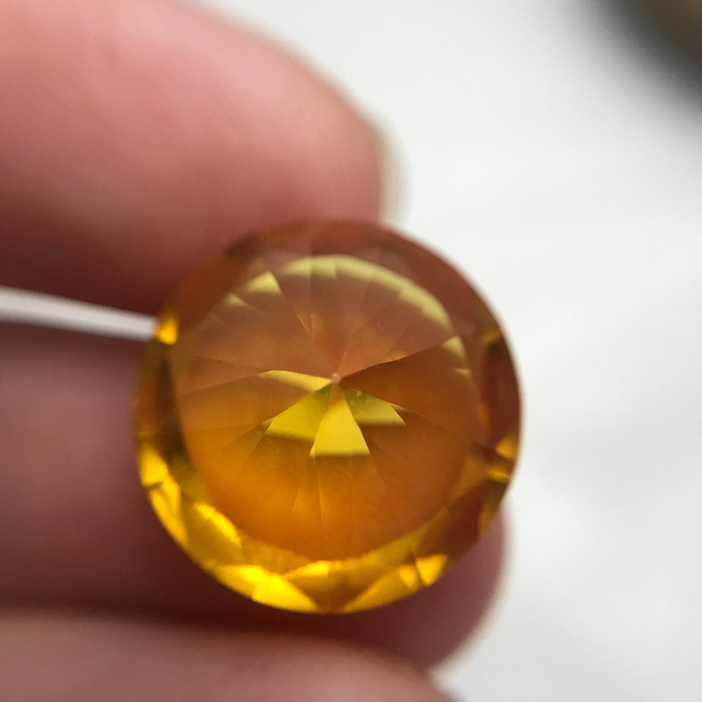 16mm Orangey Yellow Synthetic Sapphire 16.56 carat Round Cut, Faceted Loose Gemstone For Jewelry Setting,  Lab Created Gem