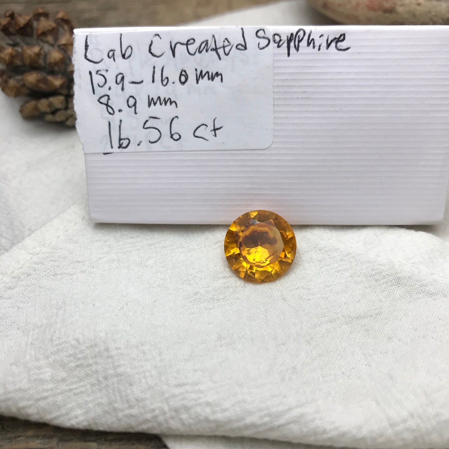 16mm Orangey Yellow Synthetic Sapphire 16.56 carat Round Cut, Faceted Loose Gemstone For Jewelry Setting,  Lab Created Gem