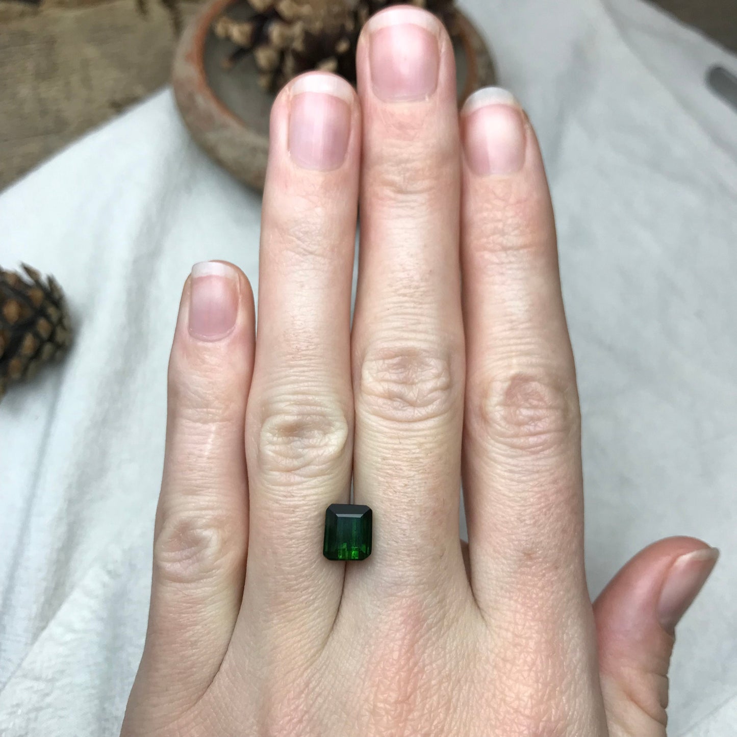 8x7mm Natural Green Tourmaline, 2.91 carat Rectangle Octagon Cut Faceted Loose Gemstone Earth Mined