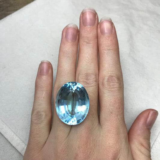 64 Carat Blue Topaz Oval Cut 27.5x22mm Loose Gem, Faceted Large Topaz!