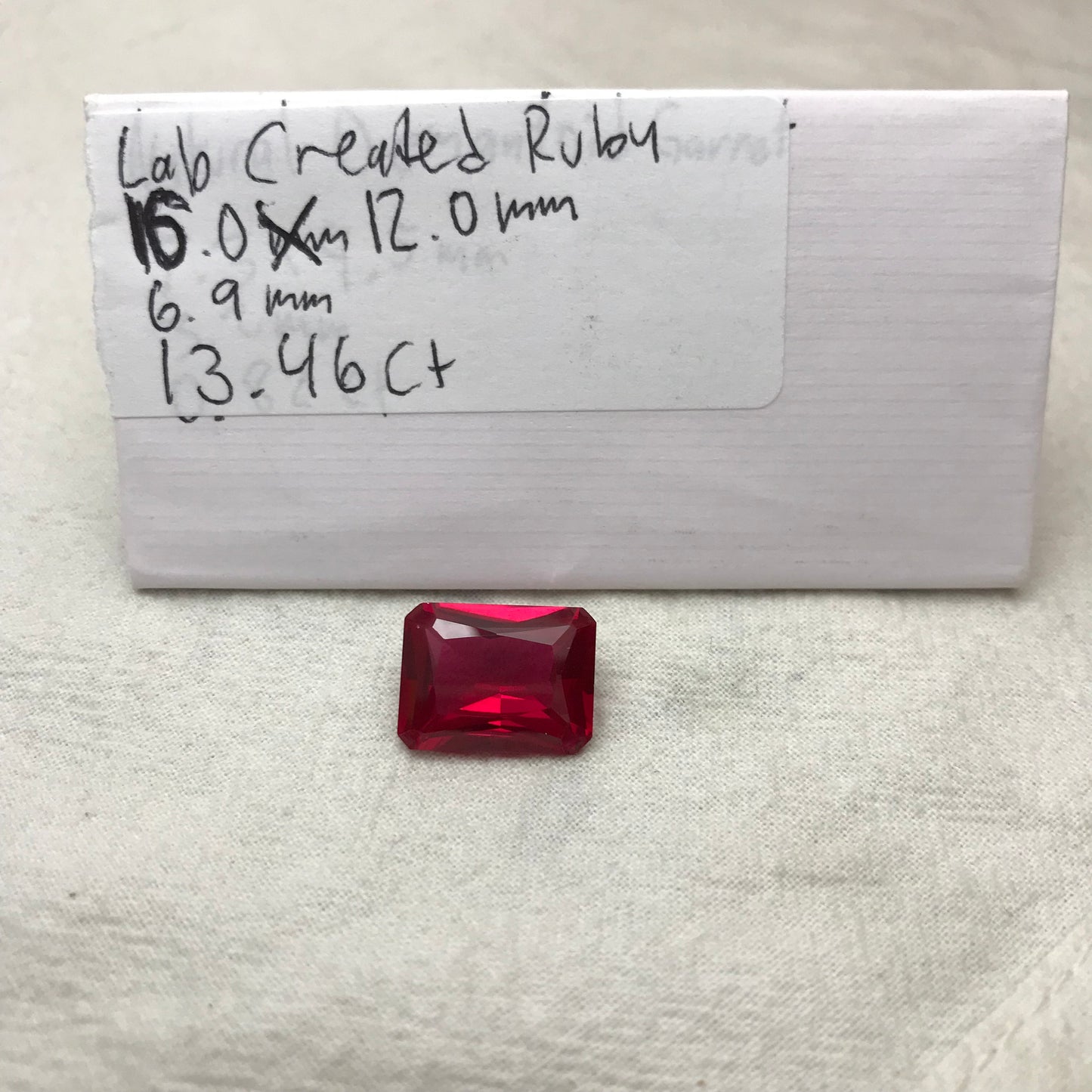 16x12mm Lab Ruby 13.46 carat Rectangle Cut, Lab Created Faceted Loose Red Synthetic Corundum