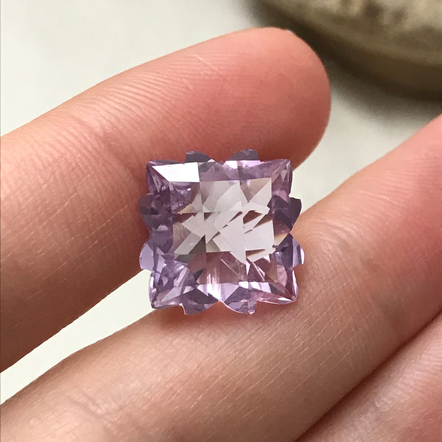 Fancy Cut Lavender Quartz/Amethyst, 9 Carat, 13.5mm, Snowflake Cushion cut, February Birthstone