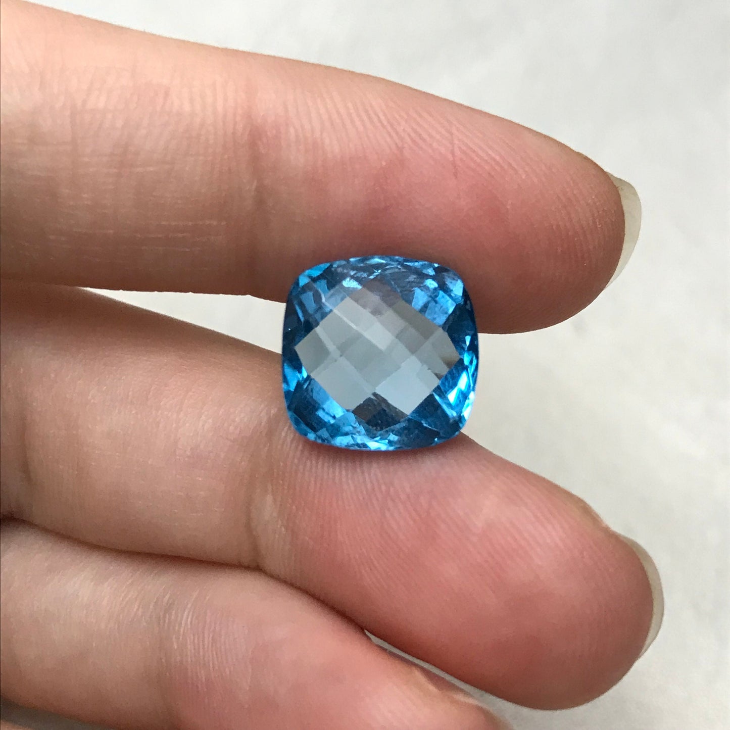 12mm Blue Topaz Square Cushion Cut 10.29 Carat Loose Gem Faceted Sky-Blue Topaz, December Birthstone, Recycled Gems Gems