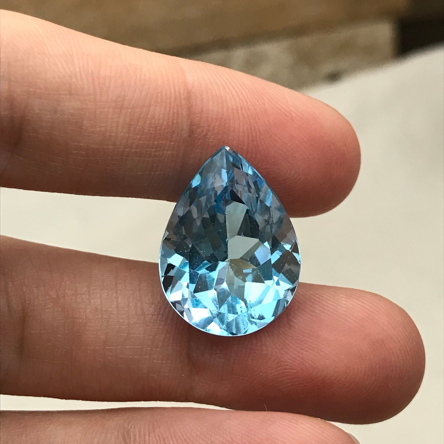 20x15mm Blue Topaz Pear Cut, 18.85 carat Loose Faceted Gem, Natural Topaz, Sky Blue