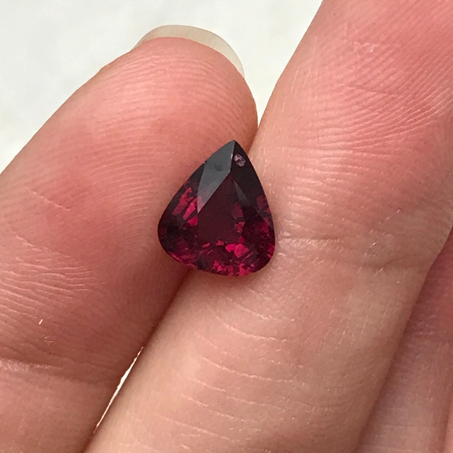 2 carat Natural Rhodolite Garnet, 8.5x7.5mm Fat Pear Cut, Rose Red Garnet, Faceted Rose Red Garnet, Purplish Red