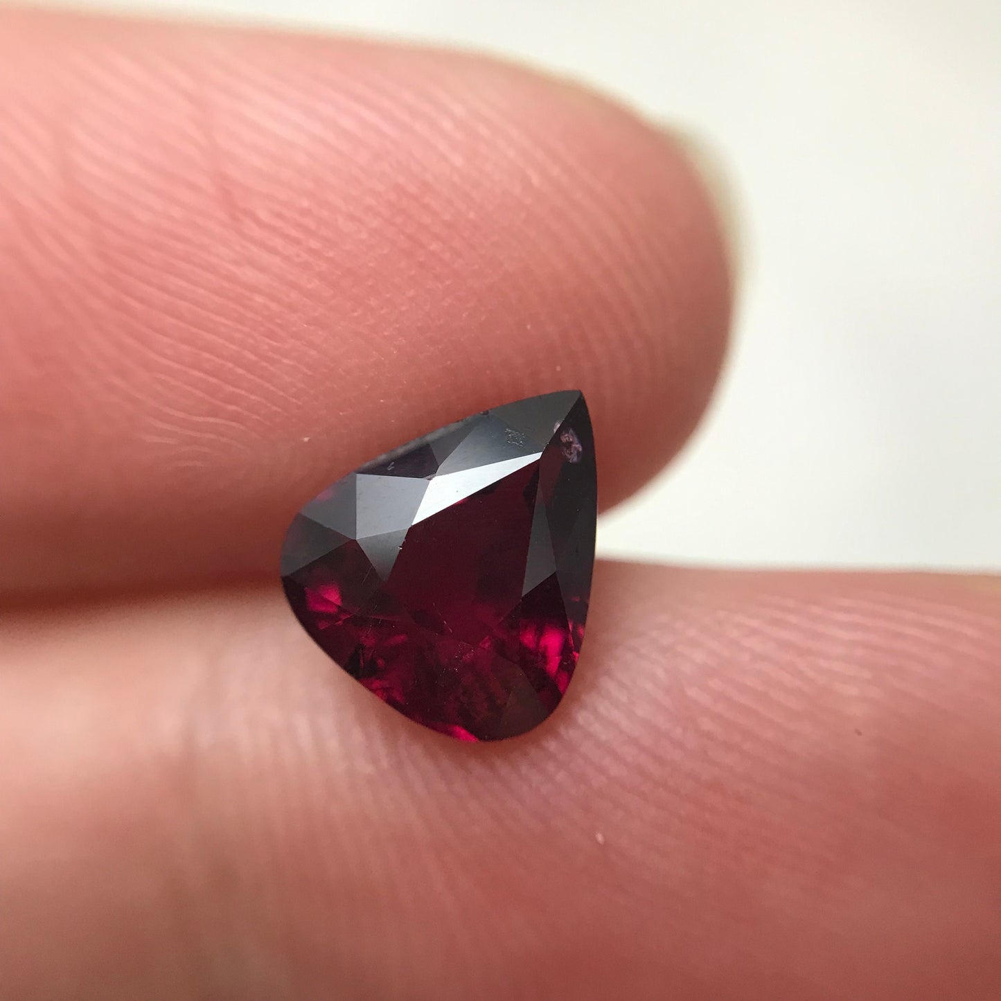 2 carat Natural Rhodolite Garnet, 8.5x7.5mm Fat Pear Cut, Rose Red Garnet, Faceted Rose Red Garnet, Purplish Red