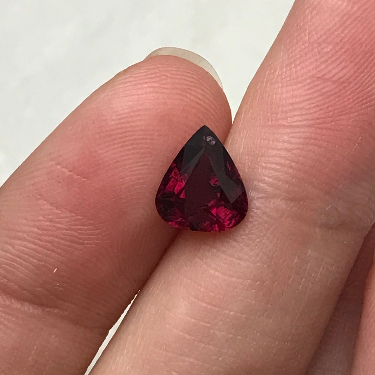 2 carat Natural Rhodolite Garnet, 8.5x7.5mm Fat Pear Cut, Rose Red Garnet, Faceted Rose Red Garnet, Purplish Red