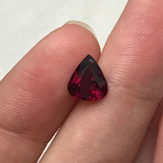 2 carat Natural Rhodolite Garnet, 8.5x7.5mm Fat Pear Cut, Rose Red Garnet, Faceted Rose Red Garnet, Purplish Red