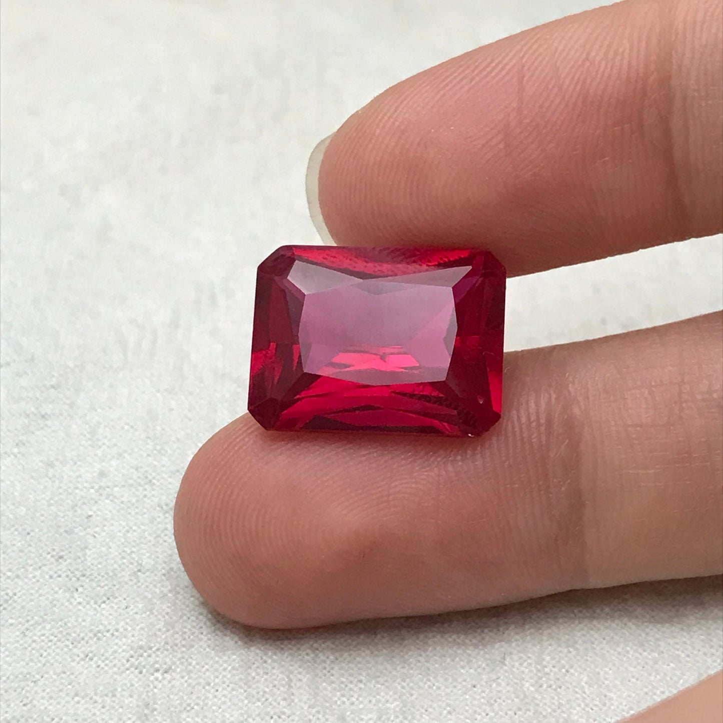 16x12mm Lab Ruby 13.46 carat Rectangle Cut, Lab Created Faceted Loose Red Synthetic Corundum