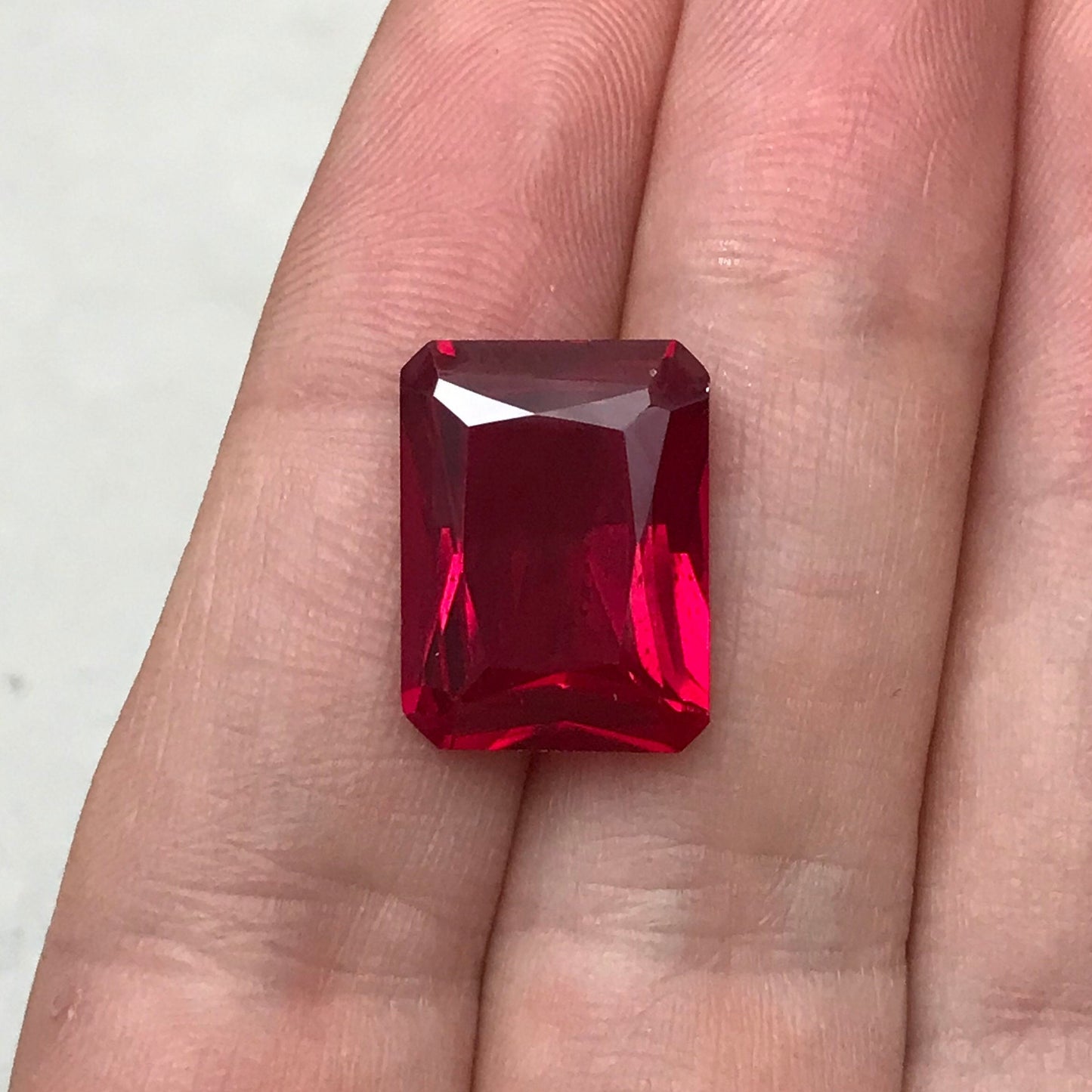 16x12mm Lab Ruby 13.46 carat Rectangle Cut, Lab Created Faceted Loose Red Synthetic Corundum