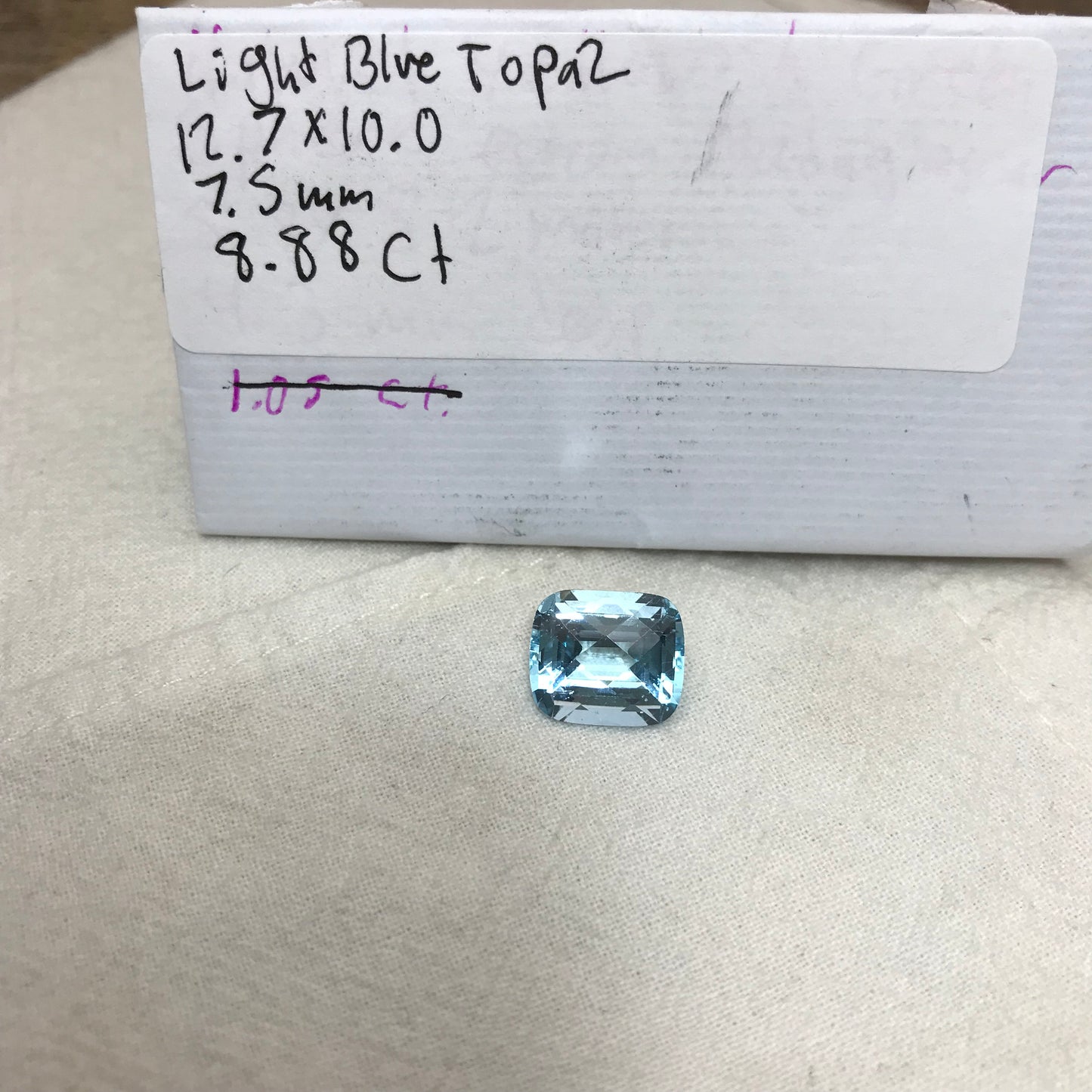 8.88 ct Sky Blue Topaz 12.7x10mm Cushion Cut Loose Faceted Gemstone Recycled, December Birthstone