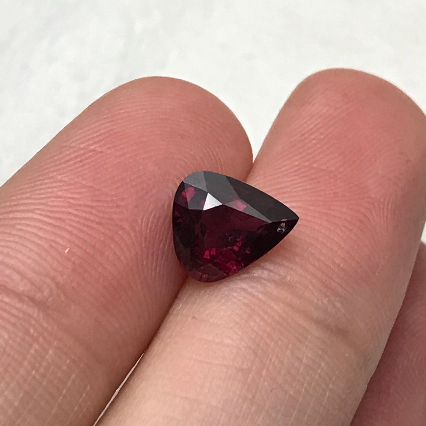 2 carat Natural Rhodolite Garnet, 8.5x7.5mm Fat Pear Cut, Rose Red Garnet, Faceted Rose Red Garnet, Purplish Red
