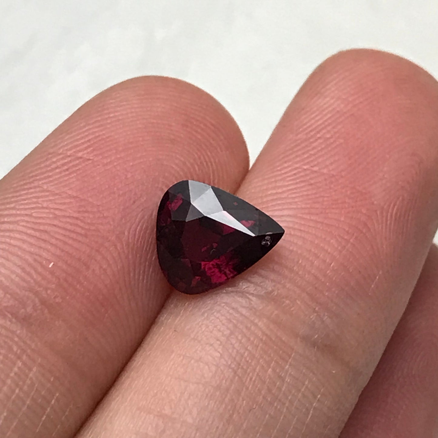 2 carat Natural Rhodolite Garnet, 8.5x7.5mm Fat Pear Cut, Rose Red Garnet, Faceted Rose Red Garnet, Purplish Red