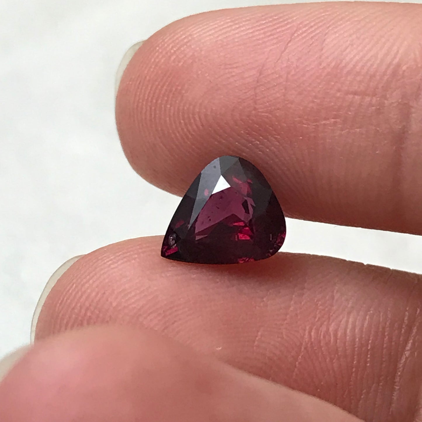 2 carat Natural Rhodolite Garnet, 8.5x7.5mm Fat Pear Cut, Rose Red Garnet, Faceted Rose Red Garnet, Purplish Red