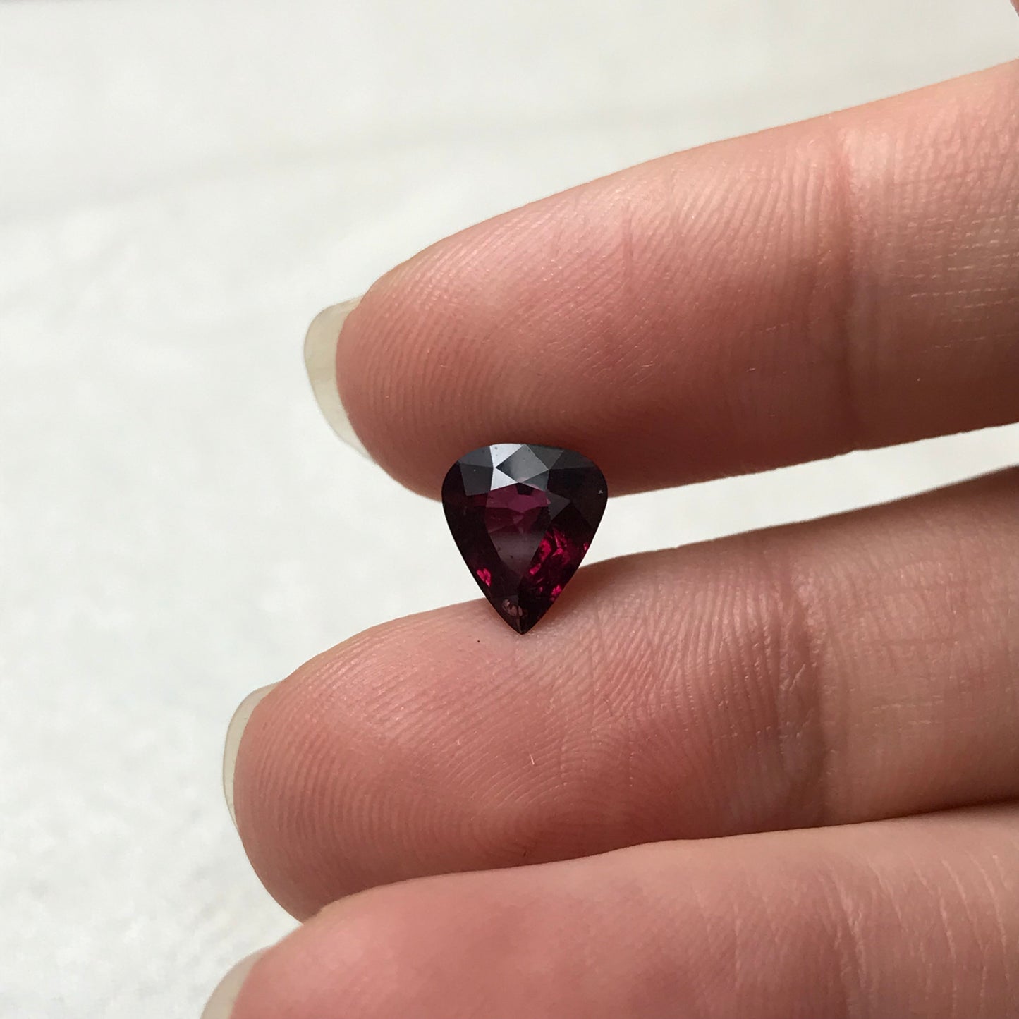 2 carat Natural Rhodolite Garnet, 8.5x7.5mm Fat Pear Cut, Rose Red Garnet, Faceted Rose Red Garnet, Purplish Red