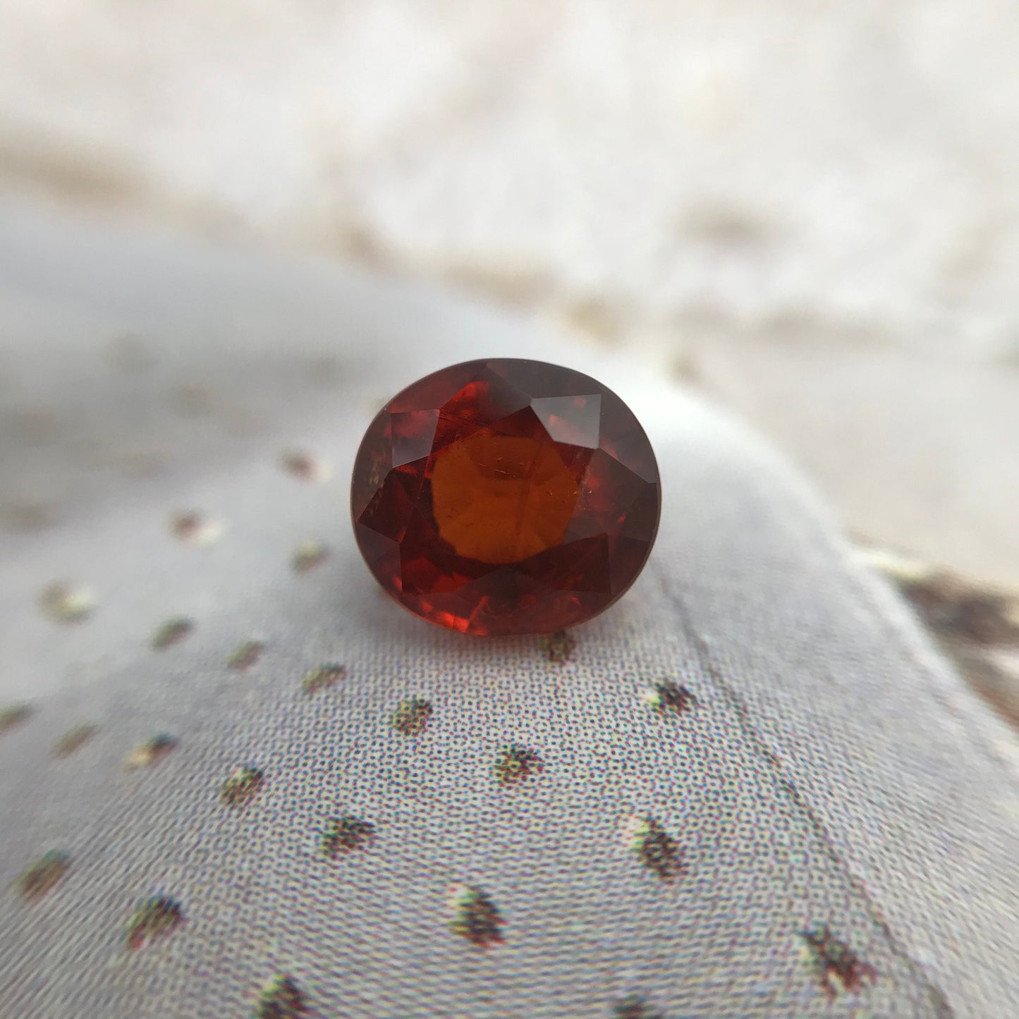Natural Red Orange Spessartite Garnet 1.78 Carat 6.6 x 6 mm Oval Cut, Faceted Loose, Rich Red Orange Garnet