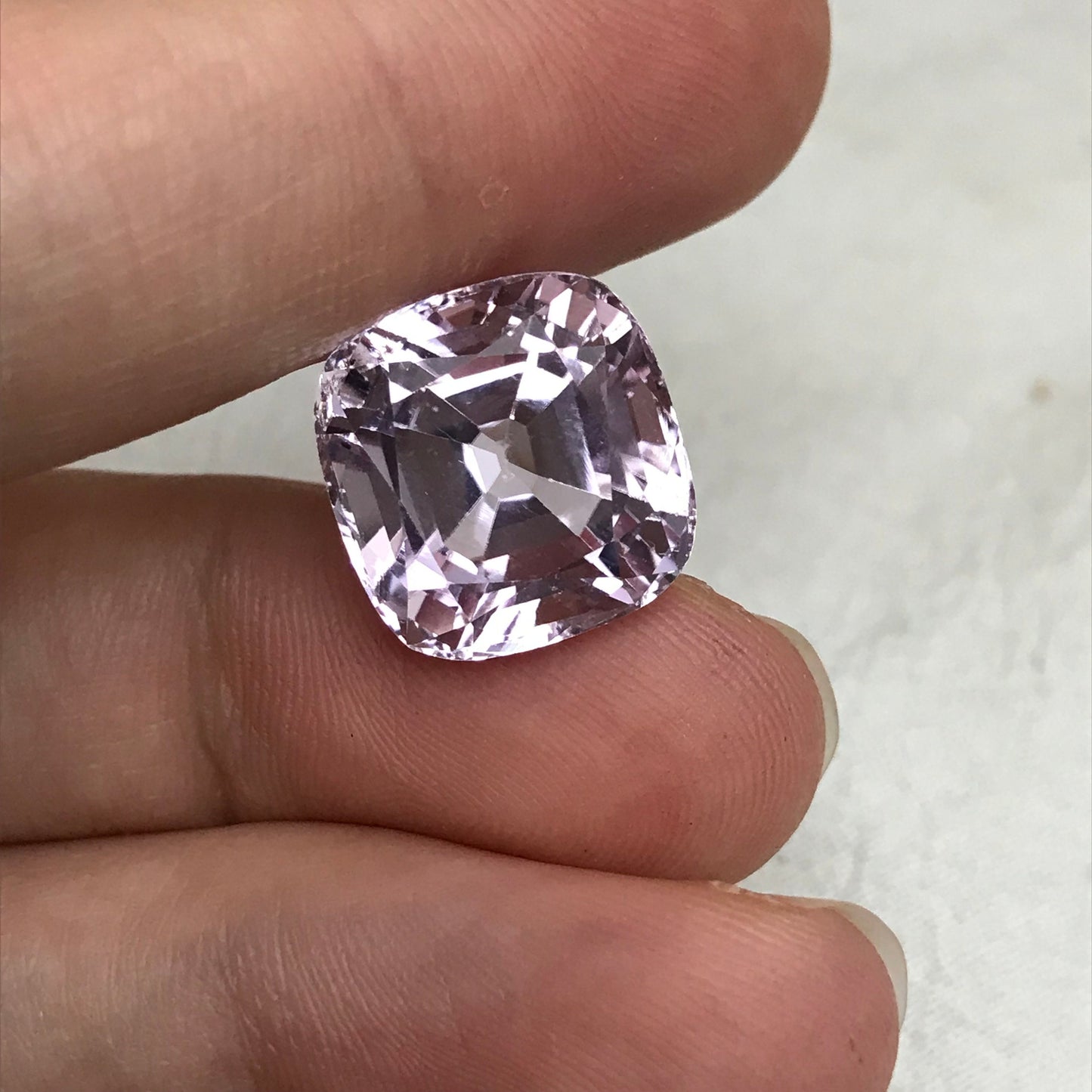 14.24 carat Pink Kunzite 13.8x13.3mm Rectangle Cushion Cut, Near 14x13mm, Soft Pink Loose Gemstone
