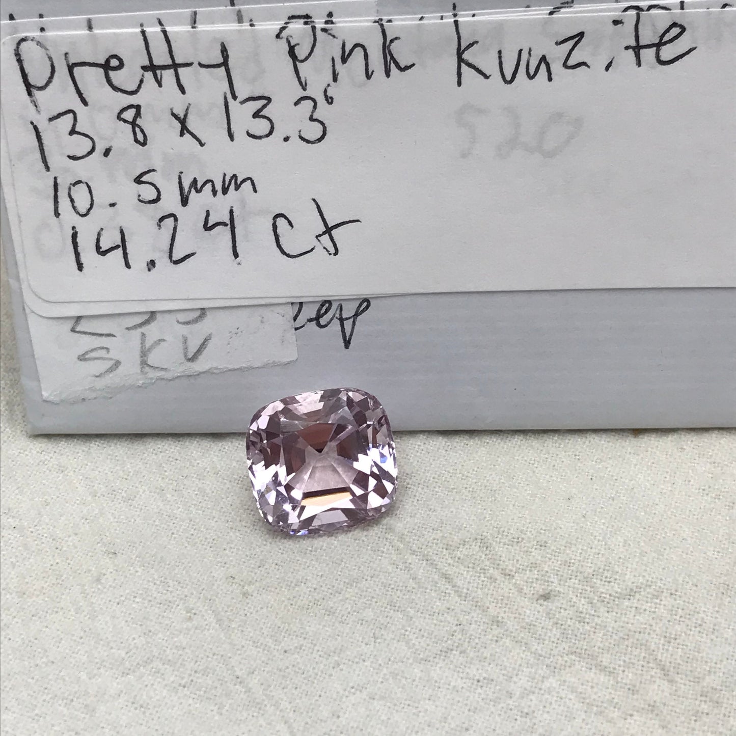 14.24 carat Pink Kunzite 13.8x13.3mm Rectangle Cushion Cut, Near 14x13mm, Soft Pink Loose Gemstone