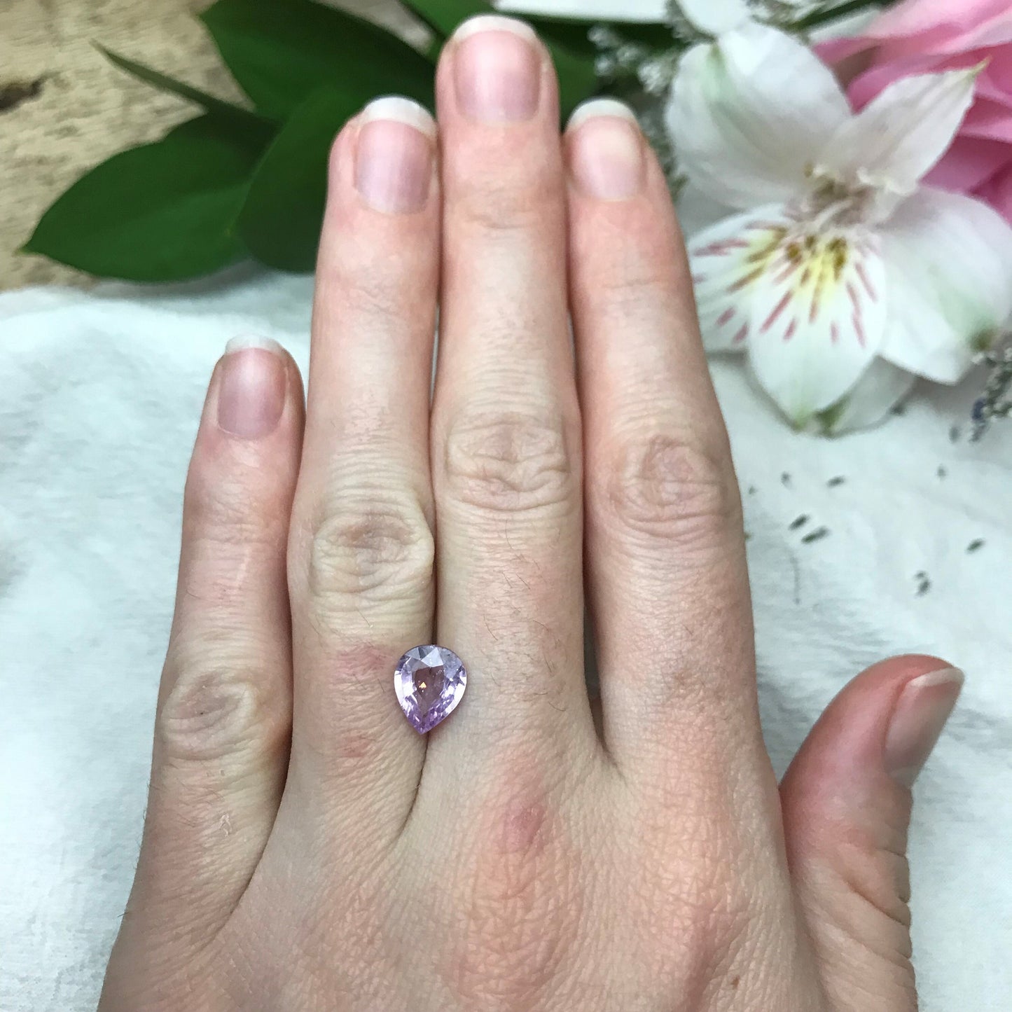 2 Ct. GIA Certified Purple-Pink Sapphire 9x7.4mm Pear Cut, Madagascar Unheated Sapphire, Light Color