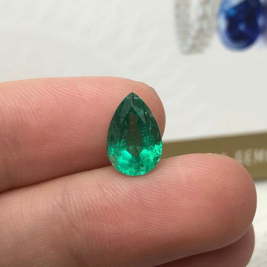 GIA Certified 2.76 cts Emerald 11.4x7.6 mm Pear Cut Faceted Loose Gem, Nice Natural Zambian Emerald