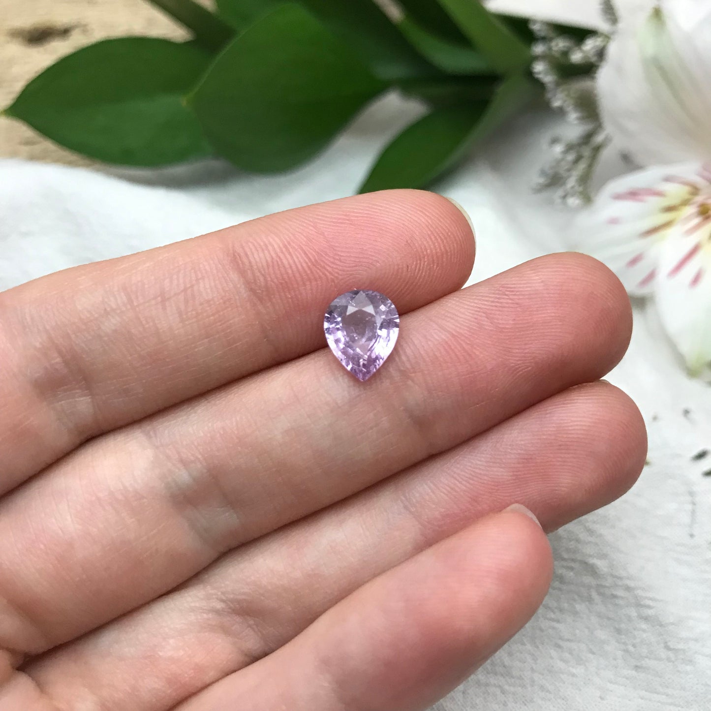 2 Ct. GIA Certified Purple-Pink Sapphire 9x7.4mm Pear Cut, Madagascar Unheated Sapphire, Light Color