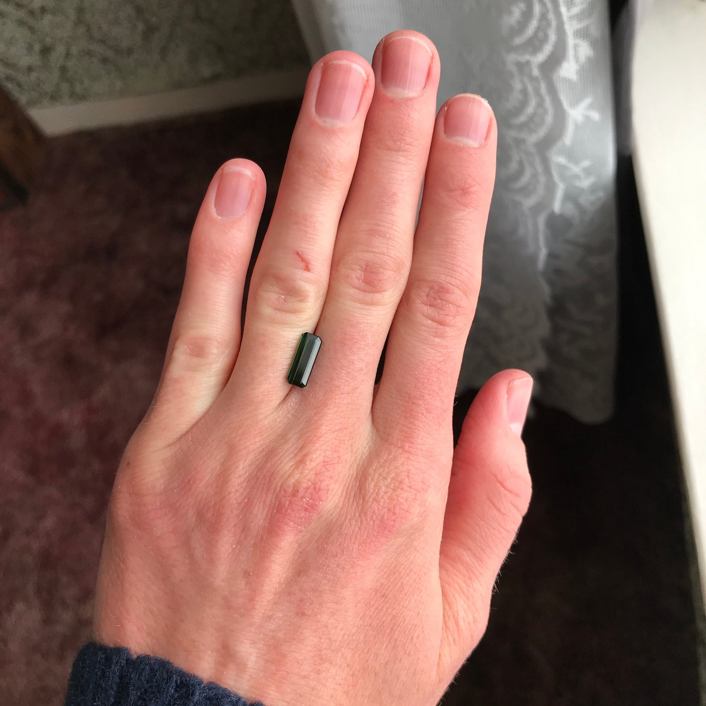 1.74 ct Natural Dark Green Tourmaline 11.5x4.5mm Long Octagon Cut Faceted Loose Unmounted Gem Gemstone Earth Mined Genuine