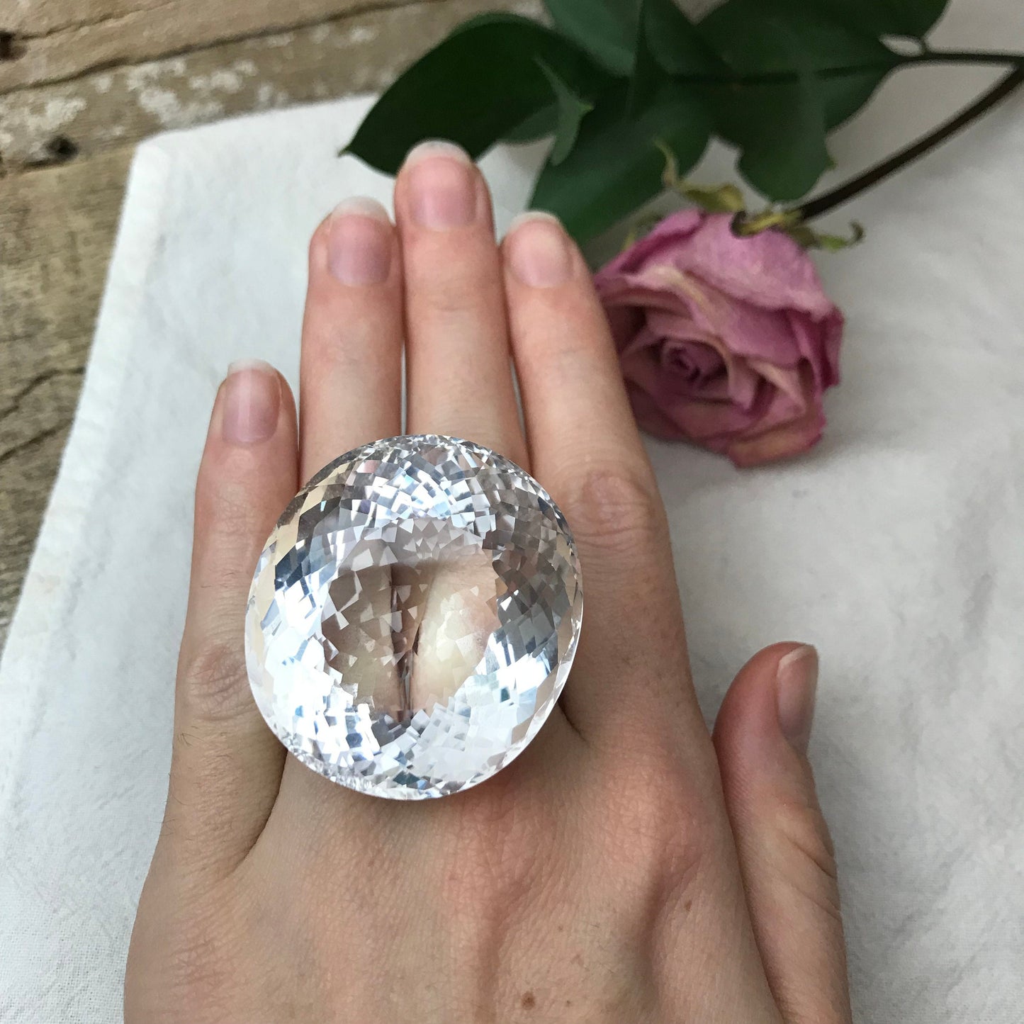 218 Carat Quartz 40x37mm Oval Cut Loose Gem, Large Colorless Gemstone, Big White Quartz