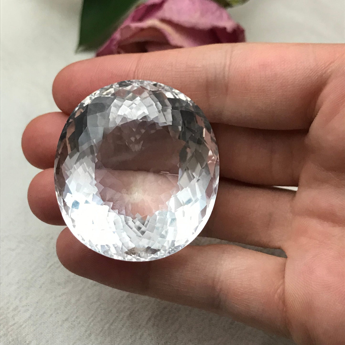 218 Carat Quartz 40x37mm Oval Cut Loose Gem, Large Colorless Gemstone, Big White Quartz