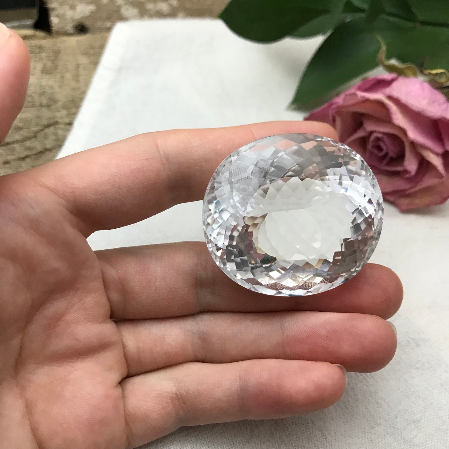 218 Carat Quartz 40x37mm Oval Cut Loose Gem, Large Colorless Gemstone, Big White Quartz