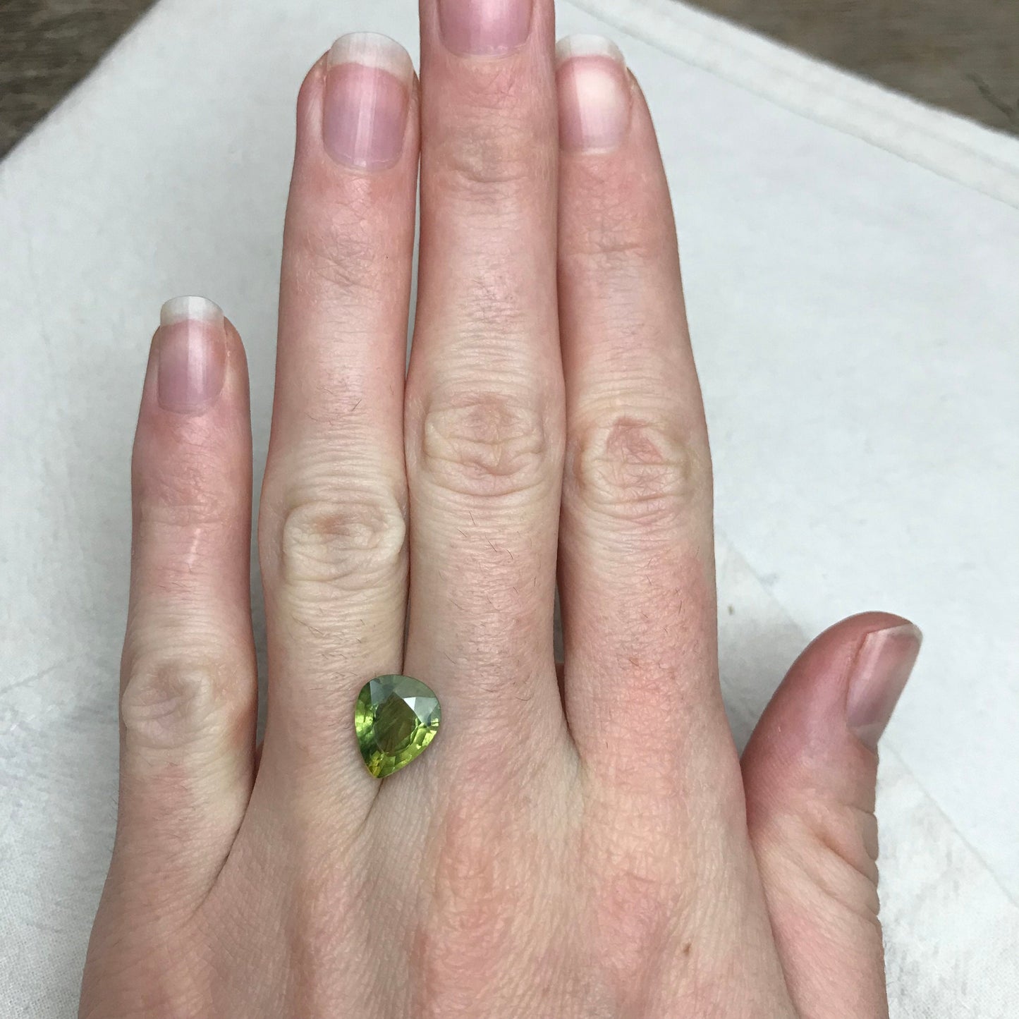 3.24 Ct BE Treated Green Sapphire 10.5x9mm Pear cut, Natural BERYLLIUM TREATED, Faceted Loose Yellow-Green and Blue Sapphire