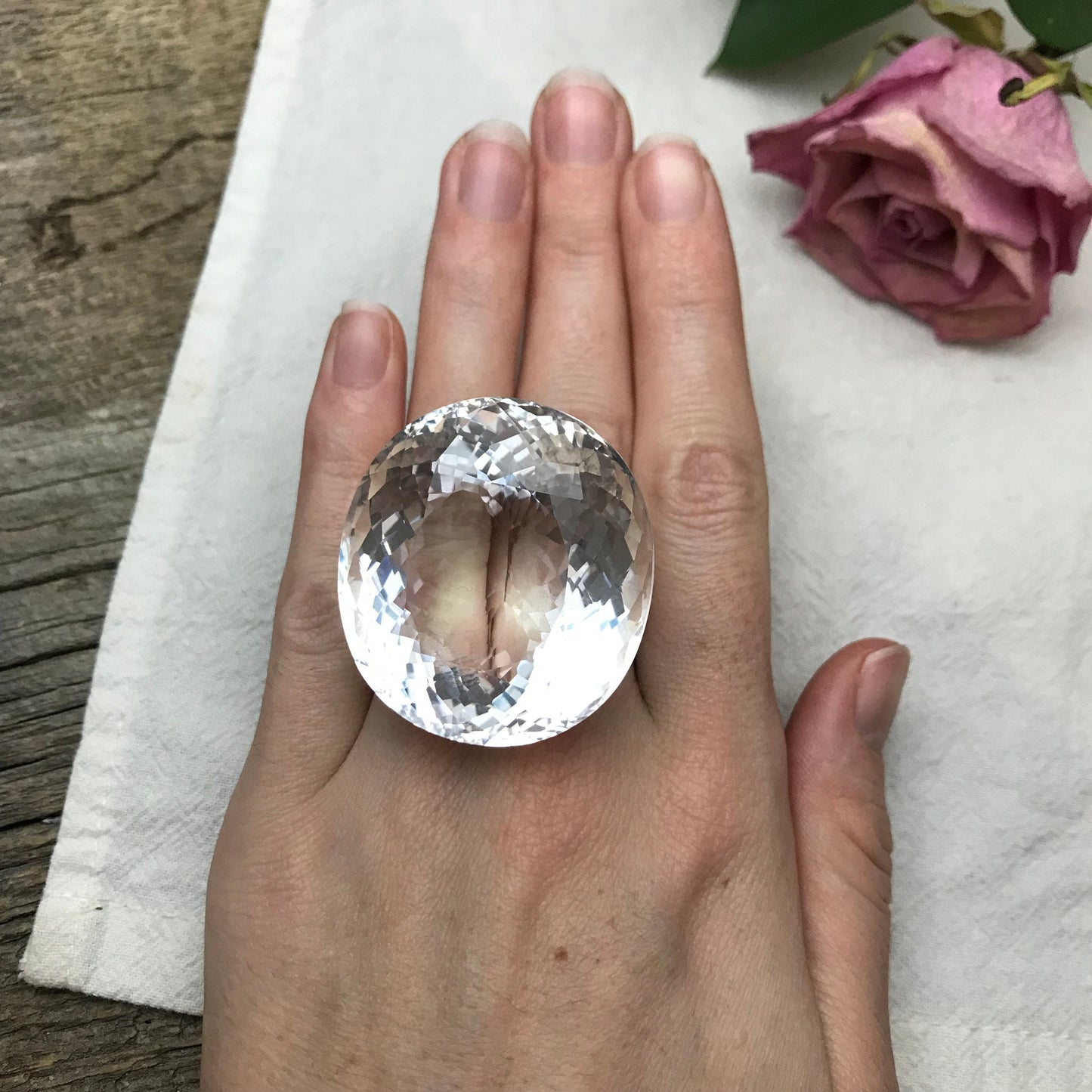 218 Carat Quartz 40x37mm Oval Cut Loose Gem, Large Colorless Gemstone, Big White Quartz