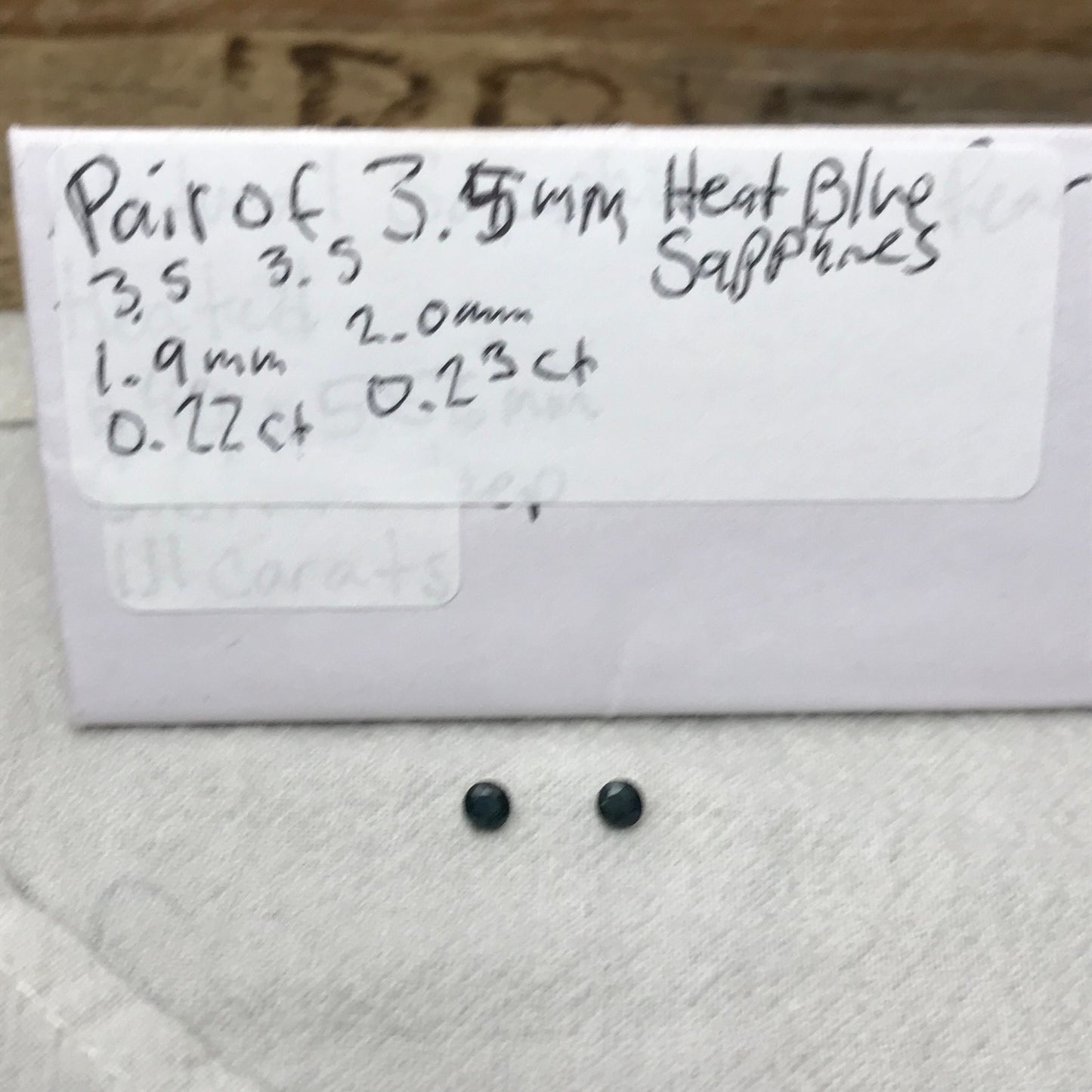 Pair of 3.5mm Natural Sapphire Deep Bluish Green Sapphires, 0.22 ea. 2 Round cut Sapphires, Faceted Stones Heated, 0.45 CTW,