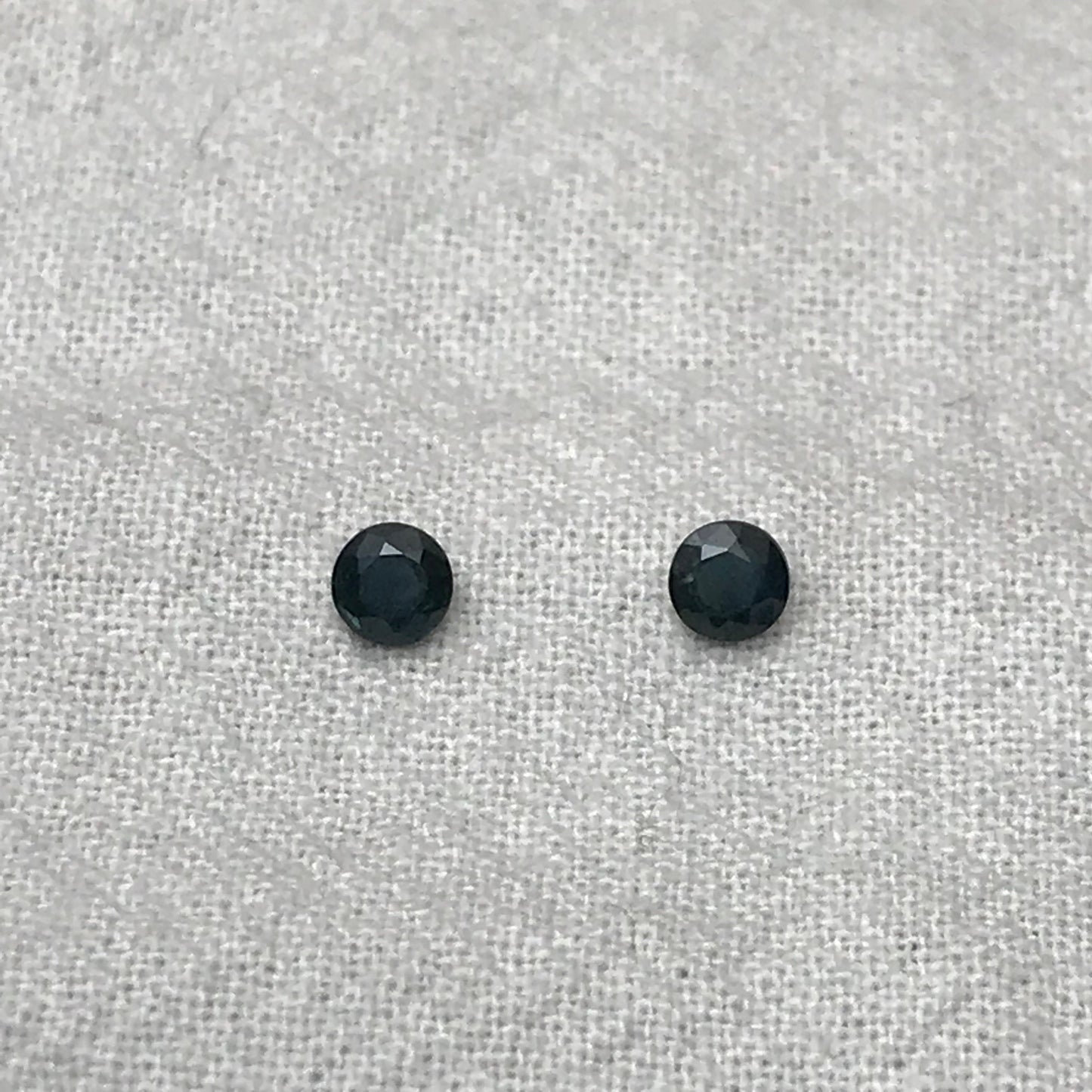 Pair of 3.5mm Natural Sapphire Deep Bluish Green Sapphires, 0.22 ea. 2 Round cut Sapphires, Faceted Stones Heated, 0.45 CTW,