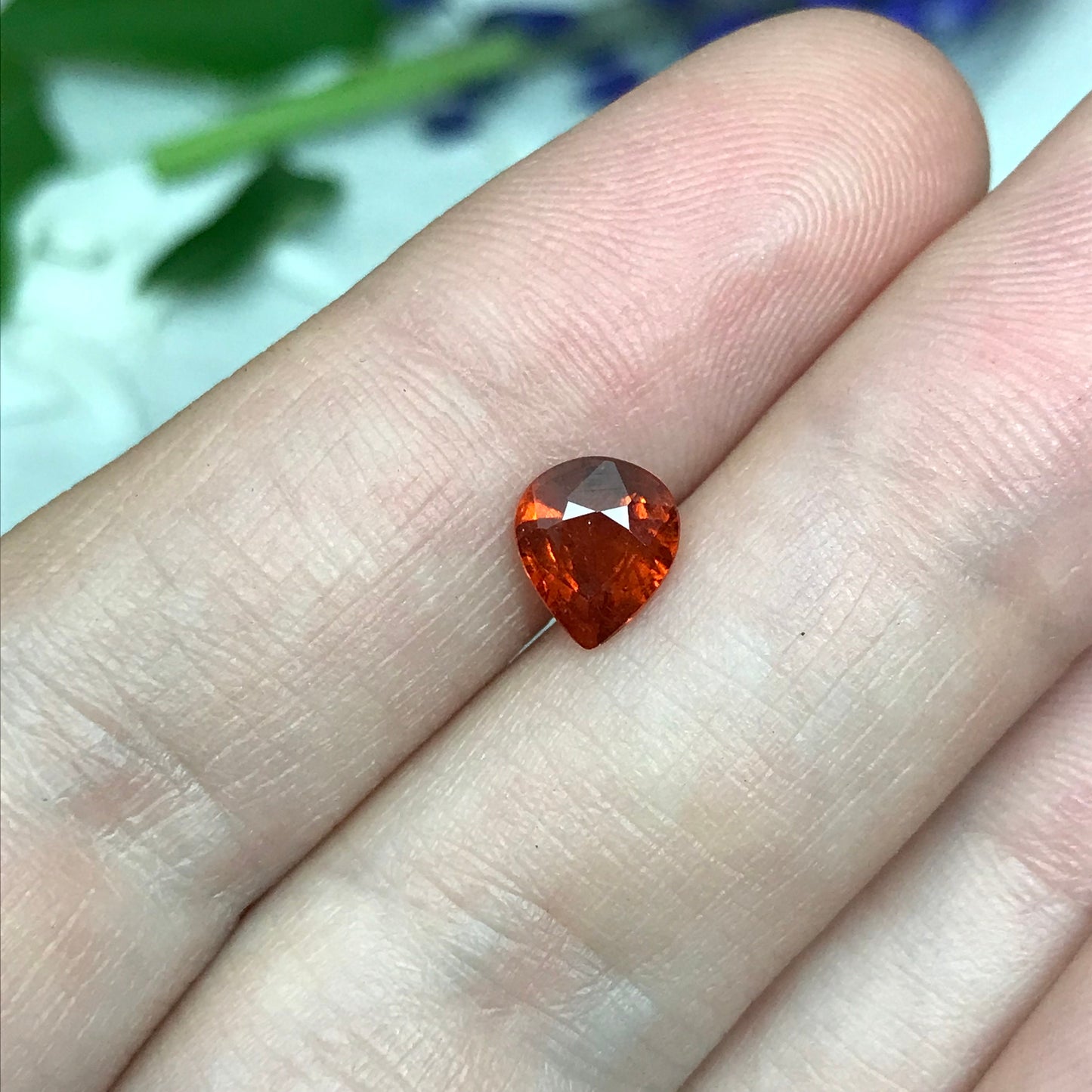 1.47 ct Natural Orange Spessartite Garnet 7.5x6.5mm Pear Faceted Gemstone Loose Gem Red Orange Garnet