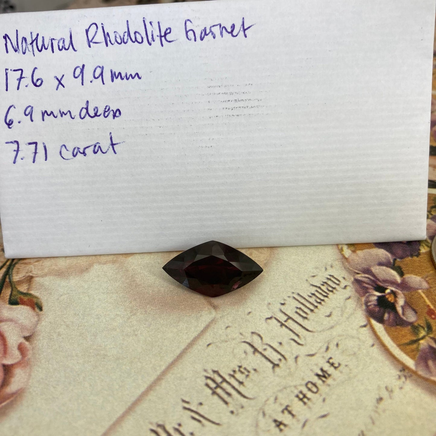 7.71 carat Natural Rhodolite Garnet 17.5x10mm Lozenge Cut Purple Red Garnet, Faceted Raspberry Garnet Gem, Red Garnet